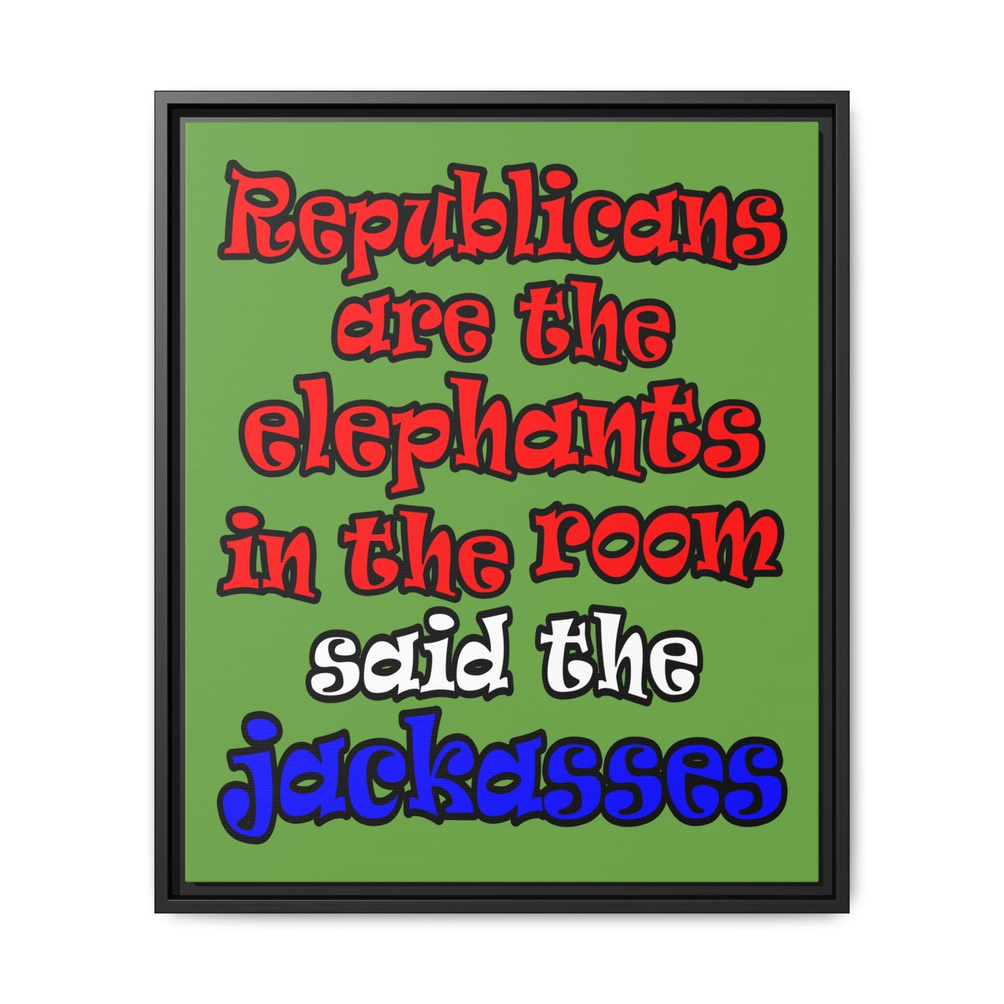 donkeys and elephants - framed canvas art (green)