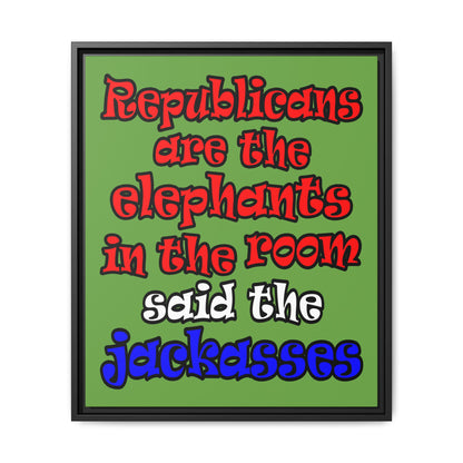 donkeys and elephants - framed canvas art (green)