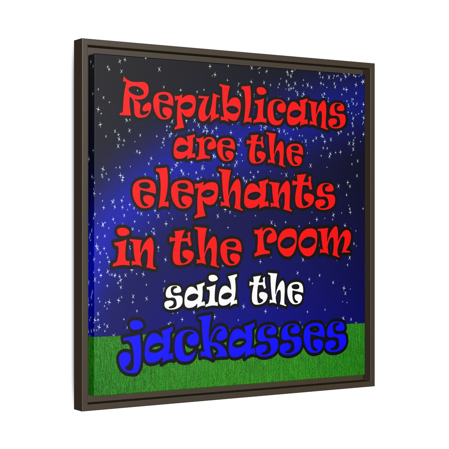 donkeys and elephants - framed canvas art ('snoops' background)