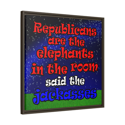 donkeys and elephants - framed canvas art ('snoops' background)