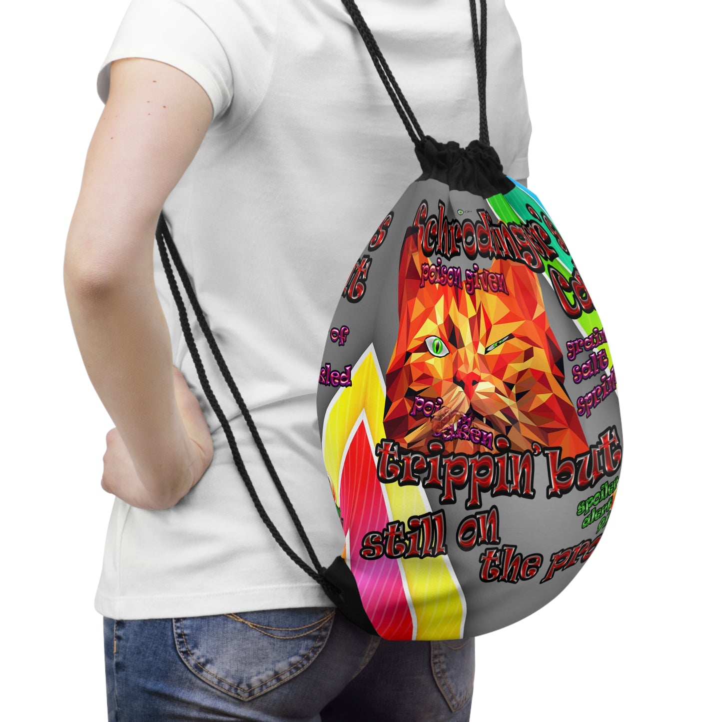schrodinger's cat - Drawstring Bag (rainbow split)