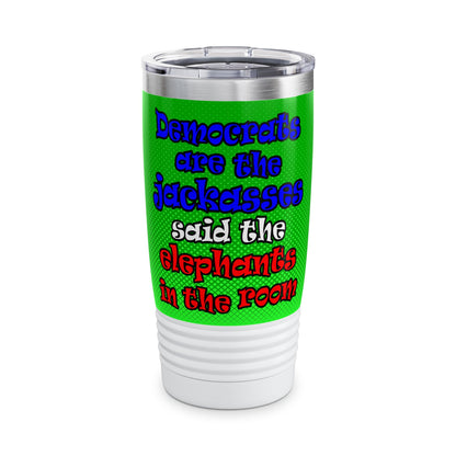 donkeys and elephants - Ringneck Tumbler, 20oz (logo green)