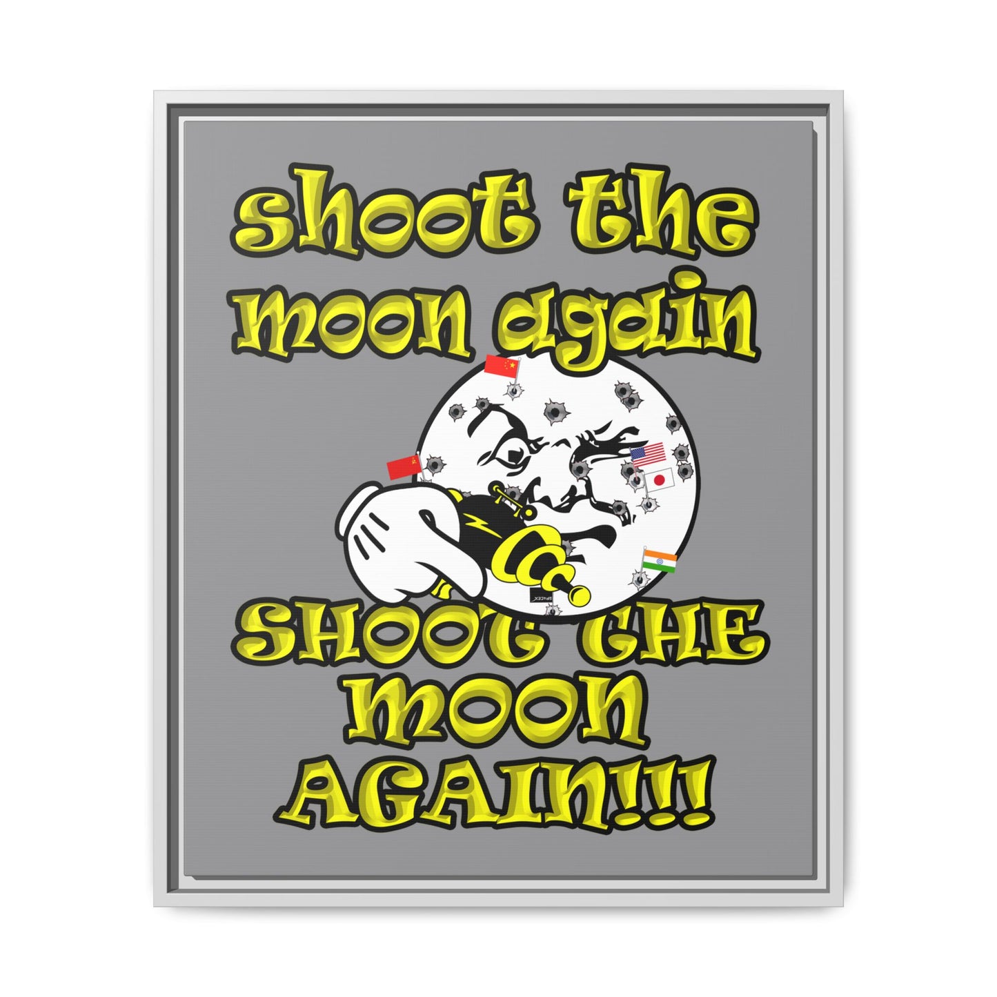shoot the moon again - framed canvas art (grey)