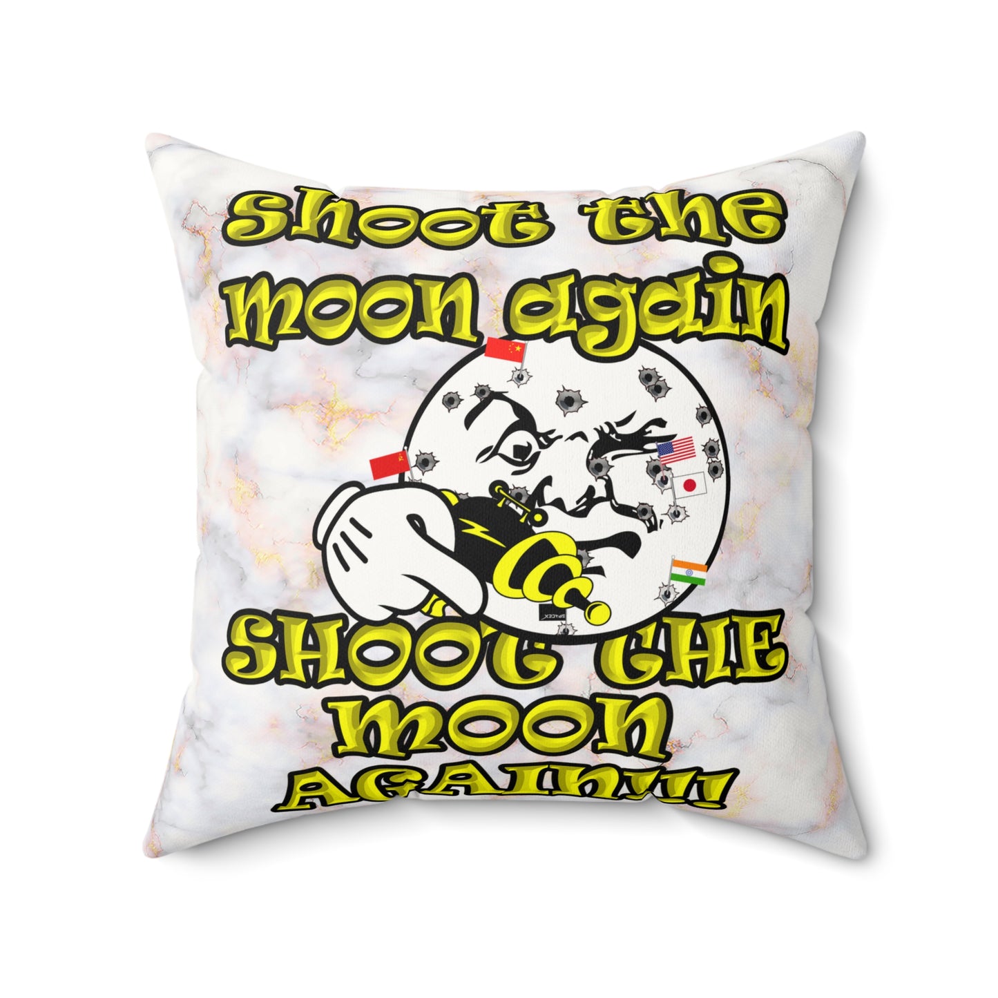 shoot the moon again - Faux Suede Square Pillow - (white marble)