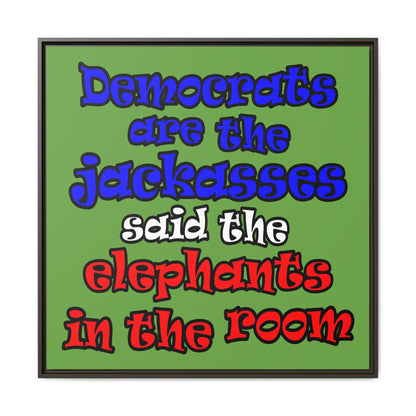 donkeys and elephants - framed canvas art (green)