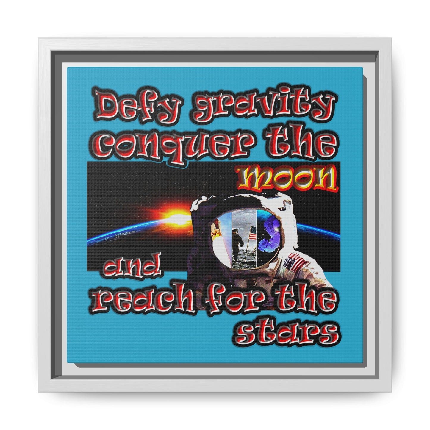 defy conquer reach - framed canvas art (turquoise)