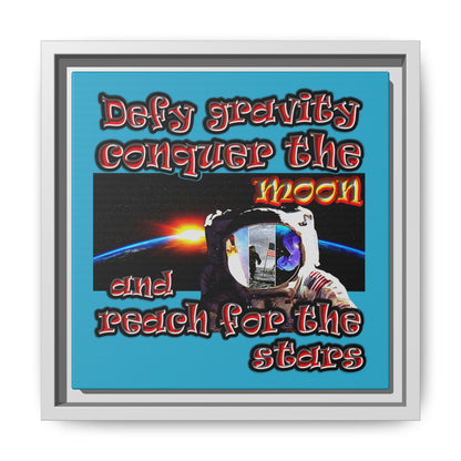 defy conquer reach - framed canvas art (turquoise)