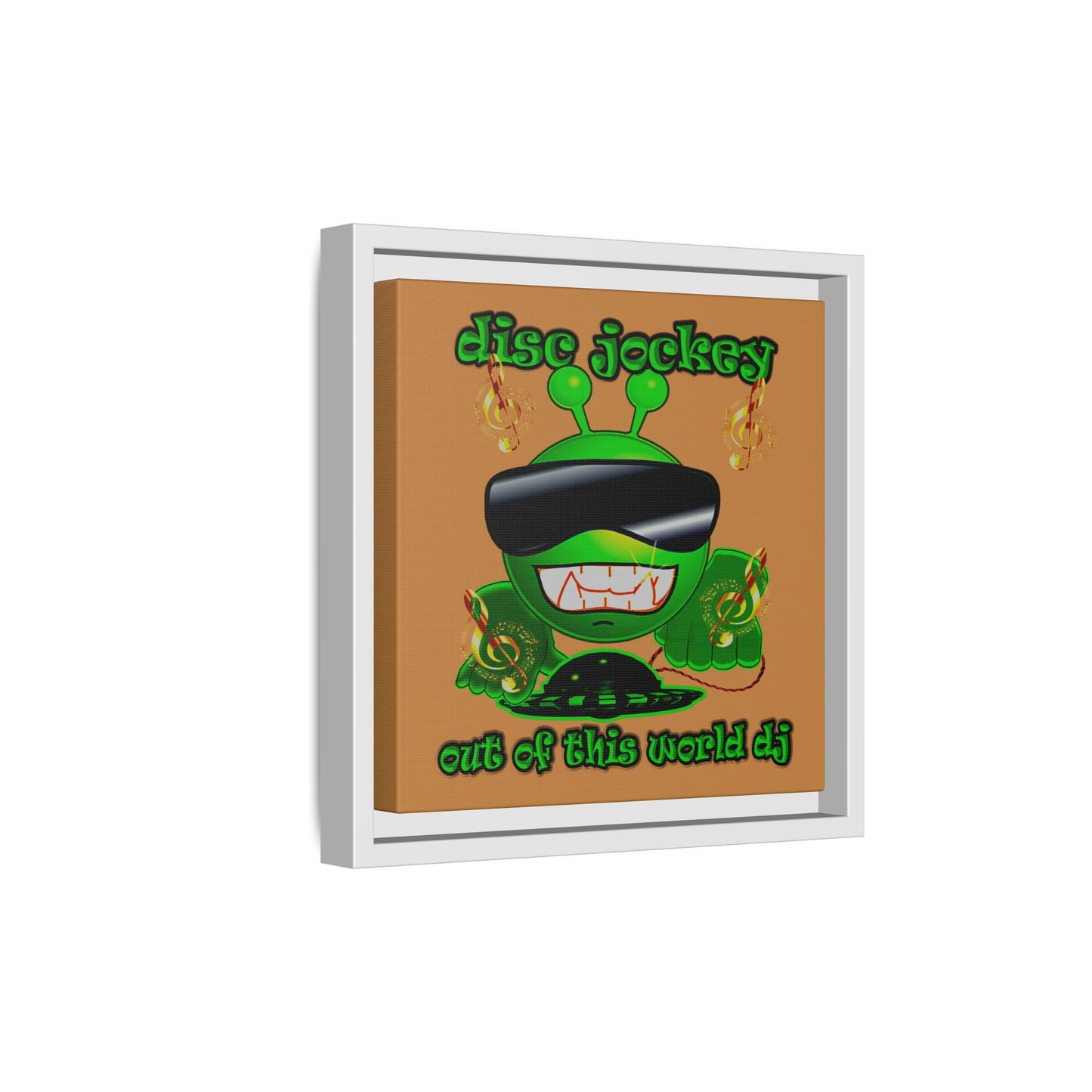 disc jockey - framed canvas art (light brown)