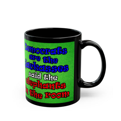 donkeys and elephants - Black Mug (green turf)