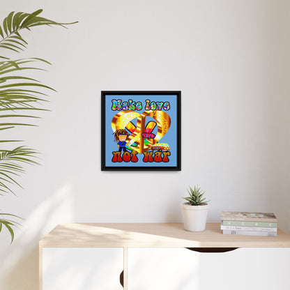 love peace - framed canvas art (light blue)