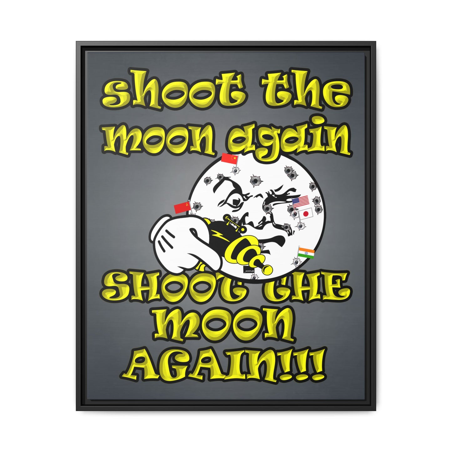 shoot the moon again - framed canvas art (grey-light grey)