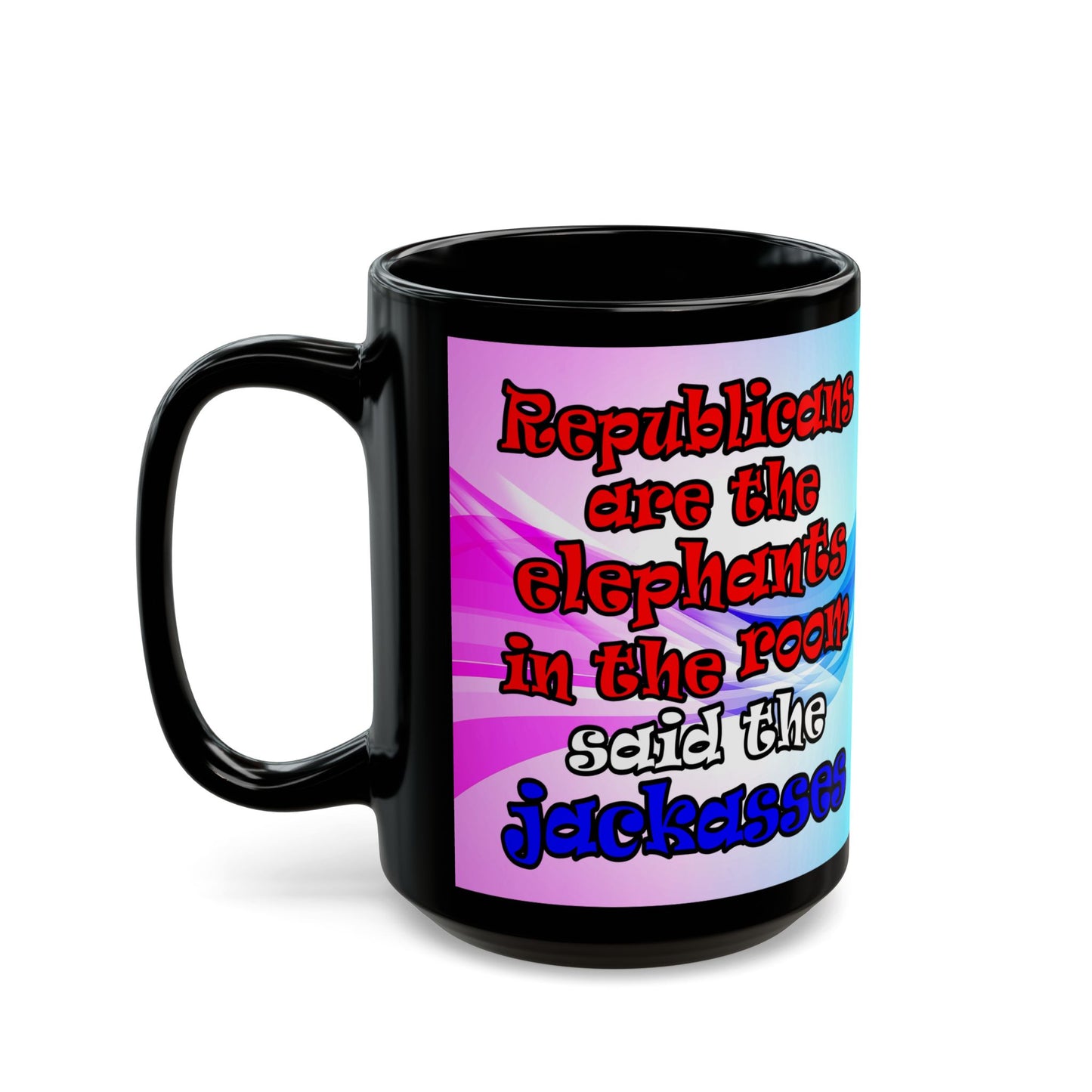 donkeys and elephants - Black Mug (light blue-pink wave)