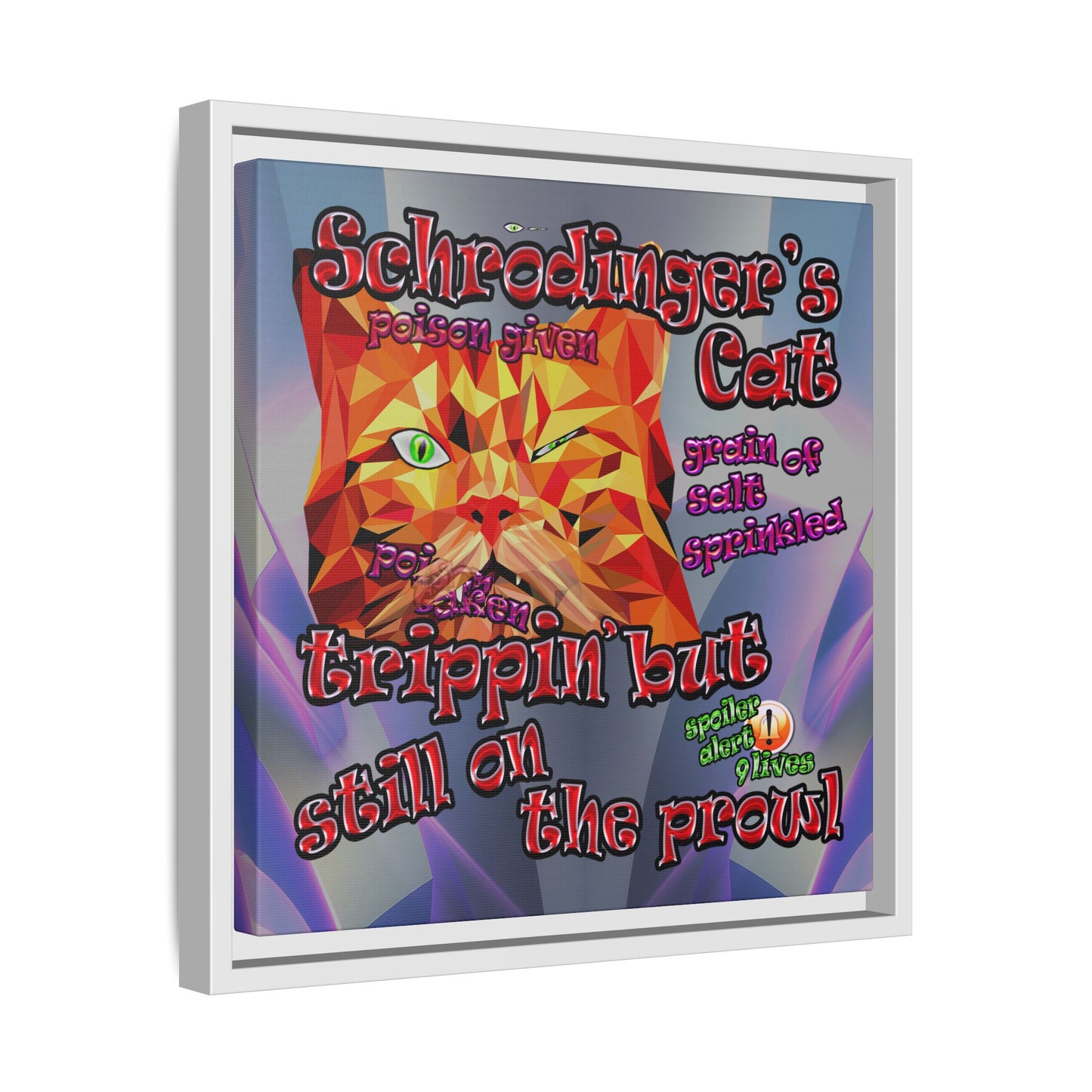 schrodinger's cat - framed canvas art (grey-pink wave)