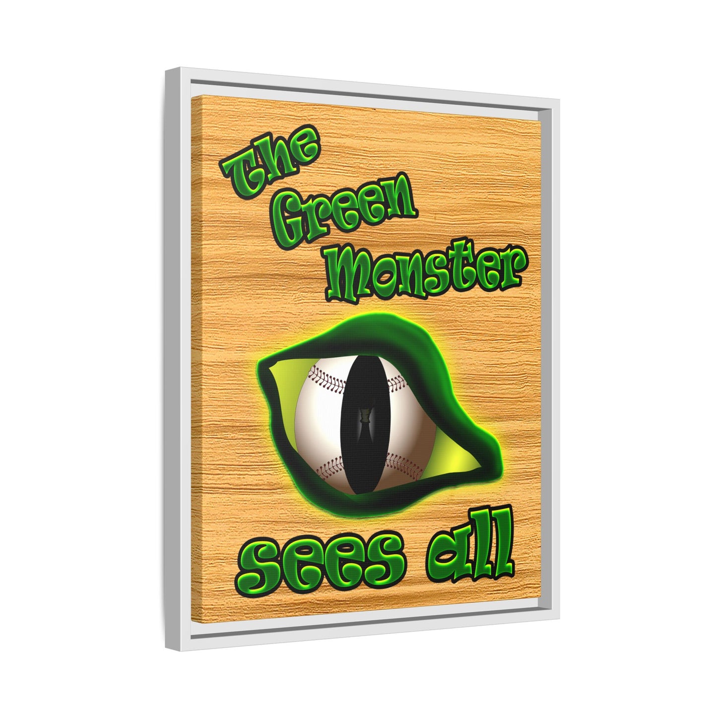 green monster - framed canvas art (butterscotch wood finish)