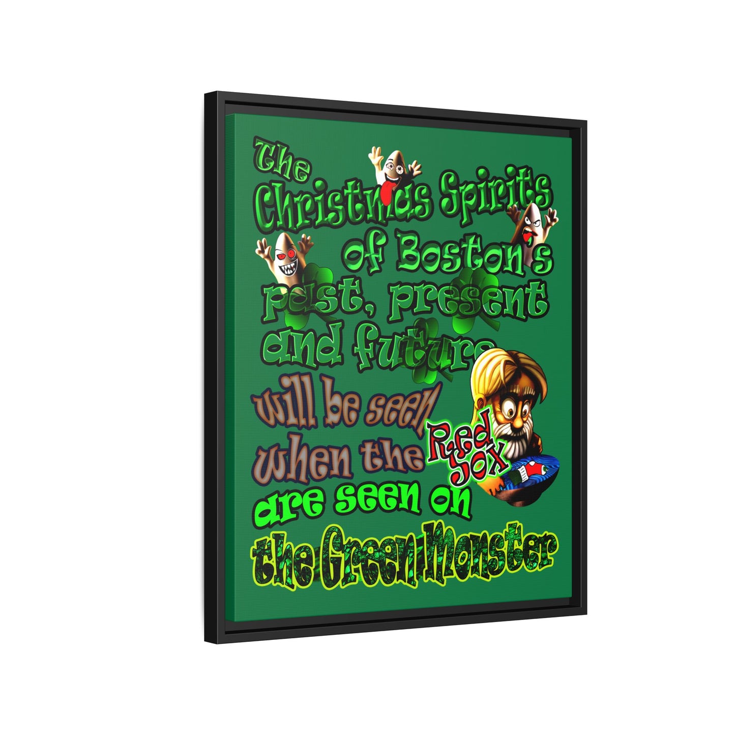 christmas spirits of boston - framed canvas art (dark green)