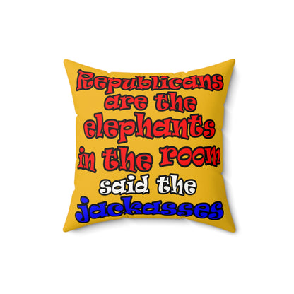donkeys and elephants - Faux Suede Square Pillow - (yellow)