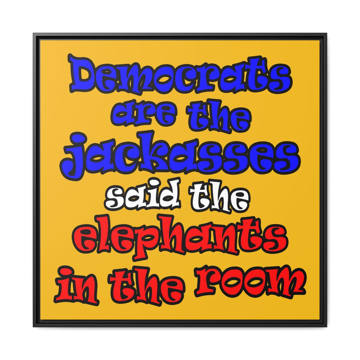 donkeys and elephants - framed canvas art (yellow)
