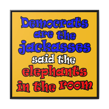 donkeys and elephants - framed canvas art (yellow)