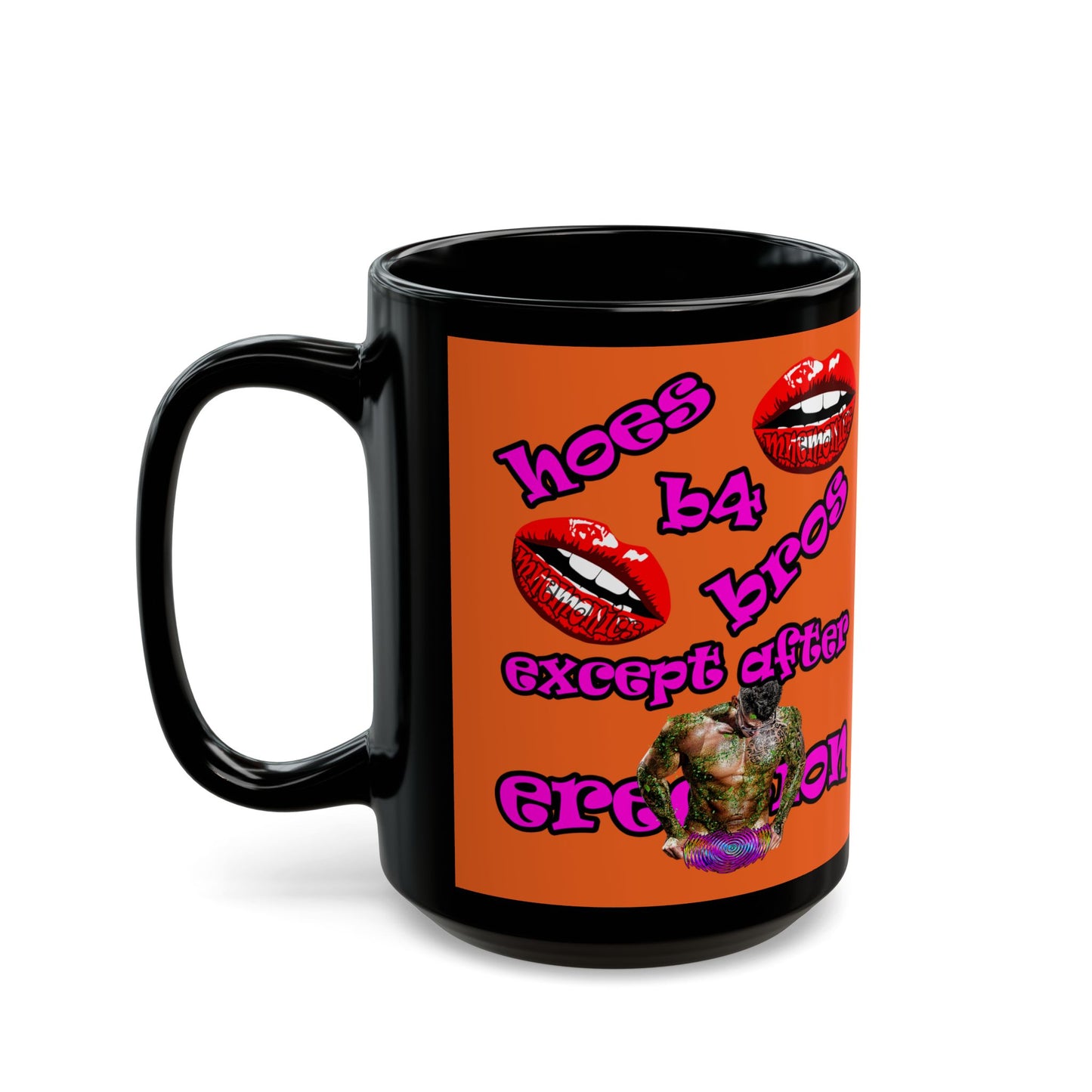 hoes b4 bros - Black Mug (orange)