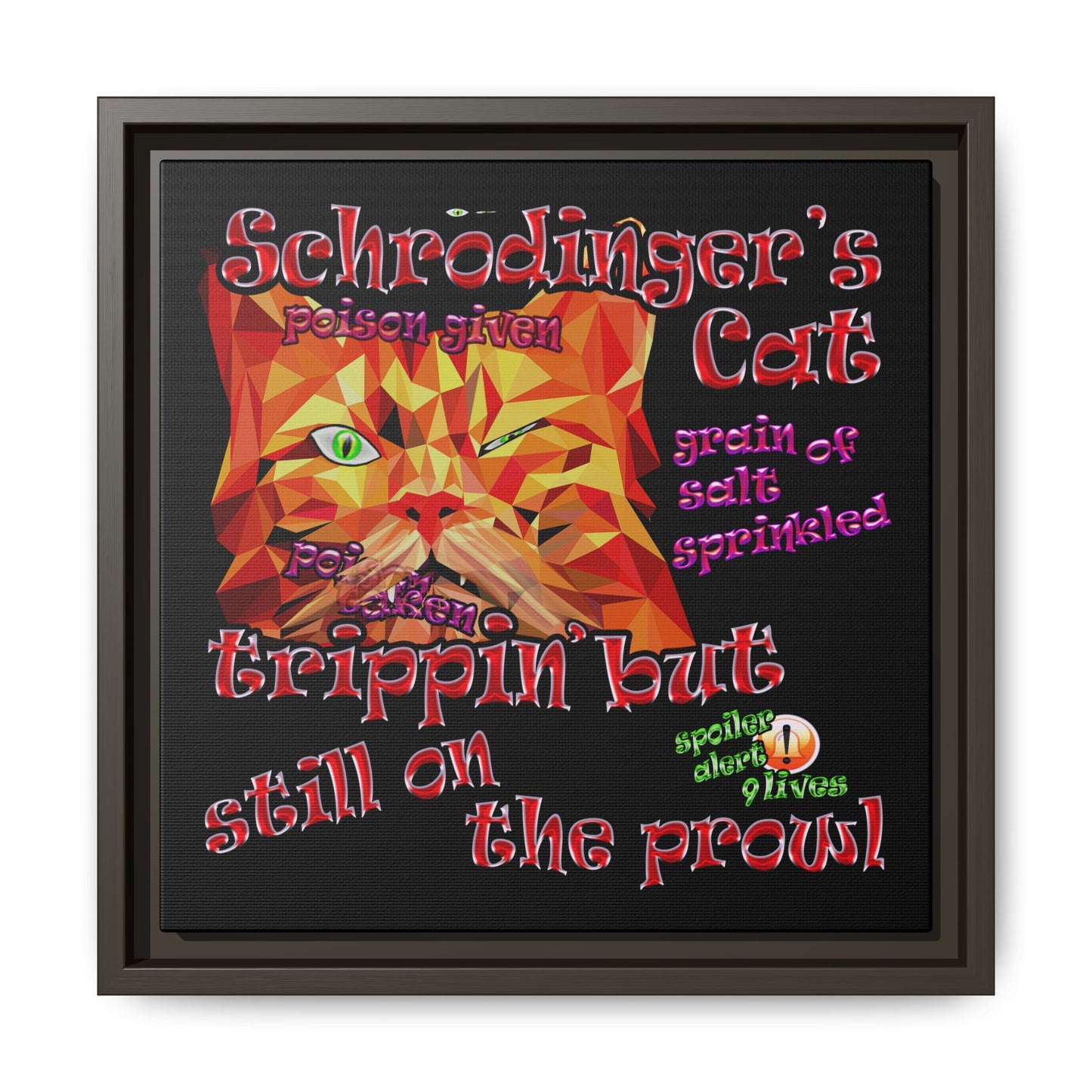 schrodinger's cat - framed canvas art (black)