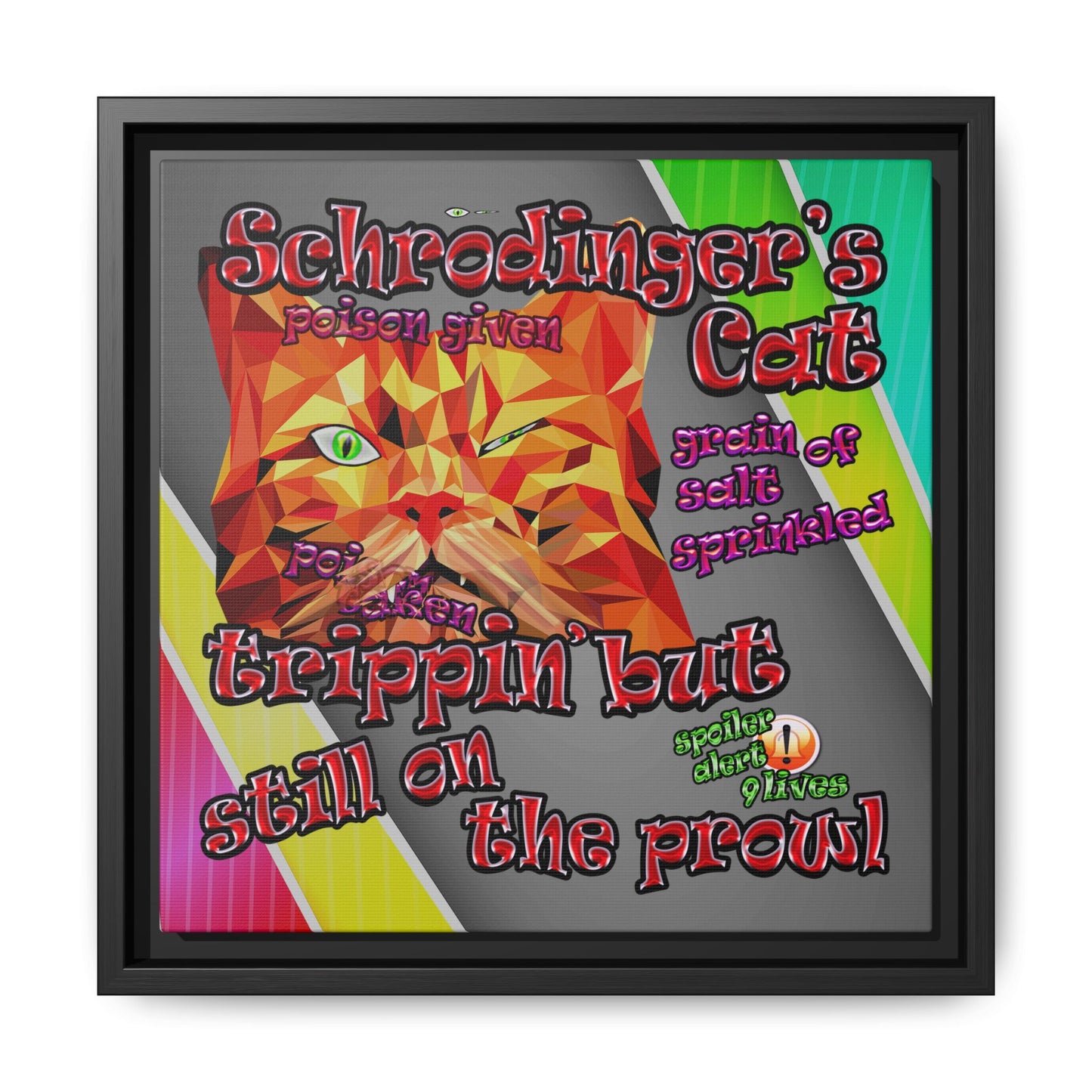 schrodinger's cat - framed canvas art (rainbow split)