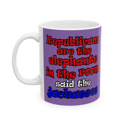 donkeys and elephants - White Mug (light purple)
