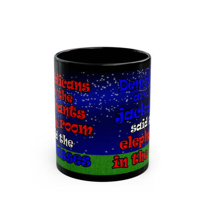 donkeys and elephants - Black Mug ('snoops' background)