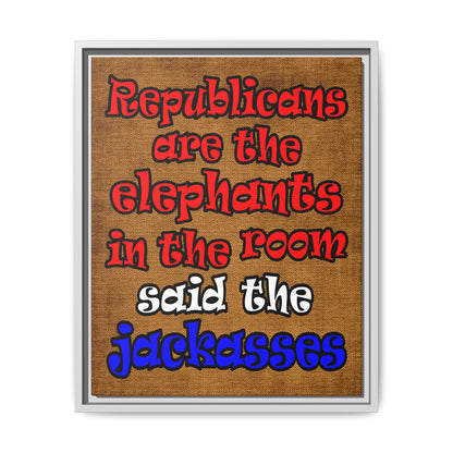 donkeys and elephants - framed canvas art (brown papyrus)