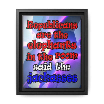 donkeys and elephants - framed canvas art (grey-pink wave)