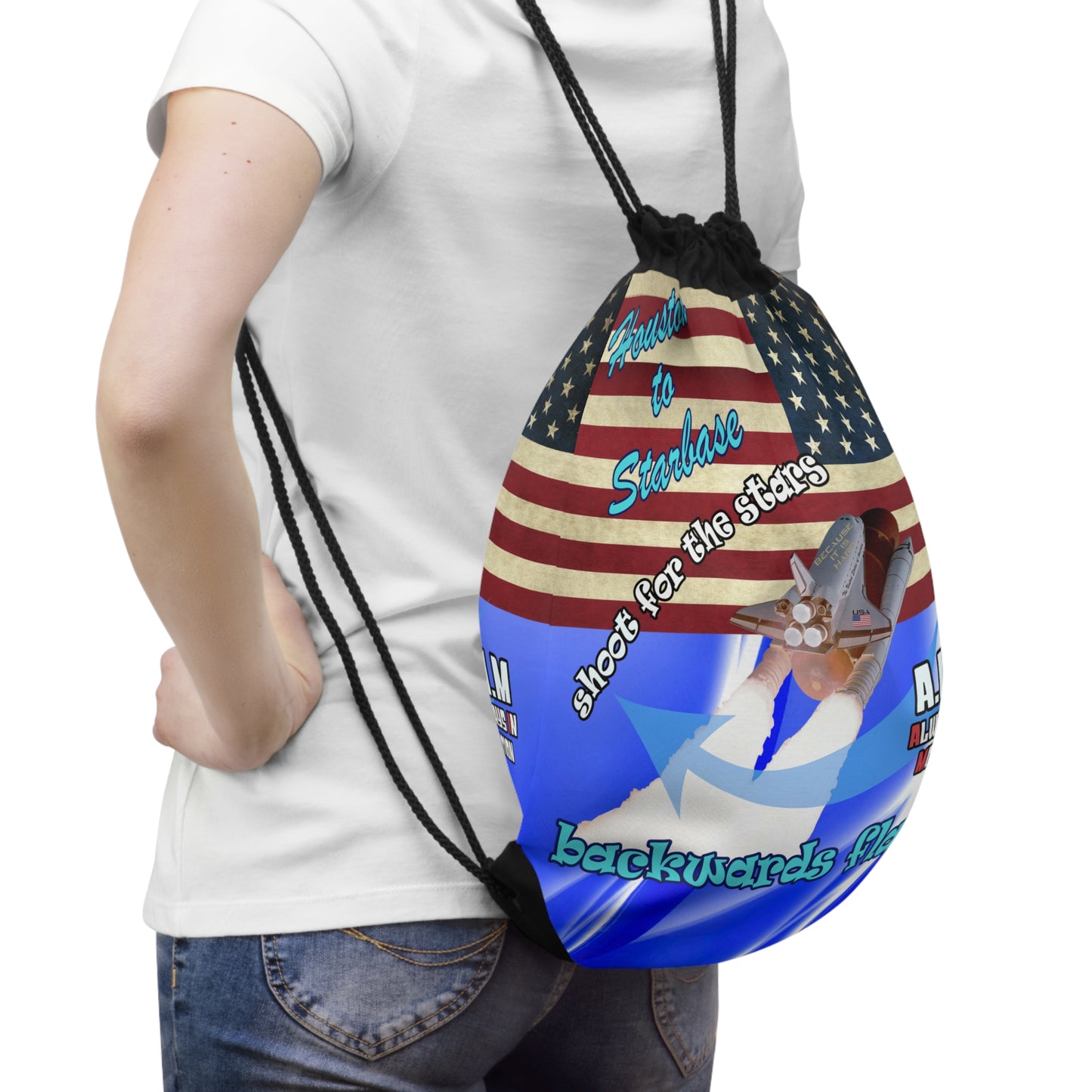 shoot for the stars - Drawstring Bag (blue-white wave)