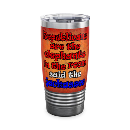 donkeys and elephants - Ringneck Tumbler, 20oz (burnt orange)