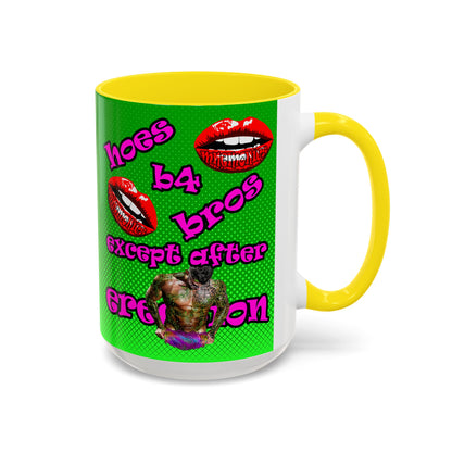 hoes b4 bros - Accent Mug (logo green)