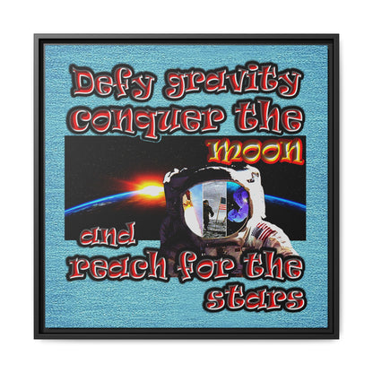 defy conquer reach - framed canvas art (faded blue)