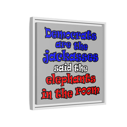 donkeys and elephants - framed canvas art (light grey)