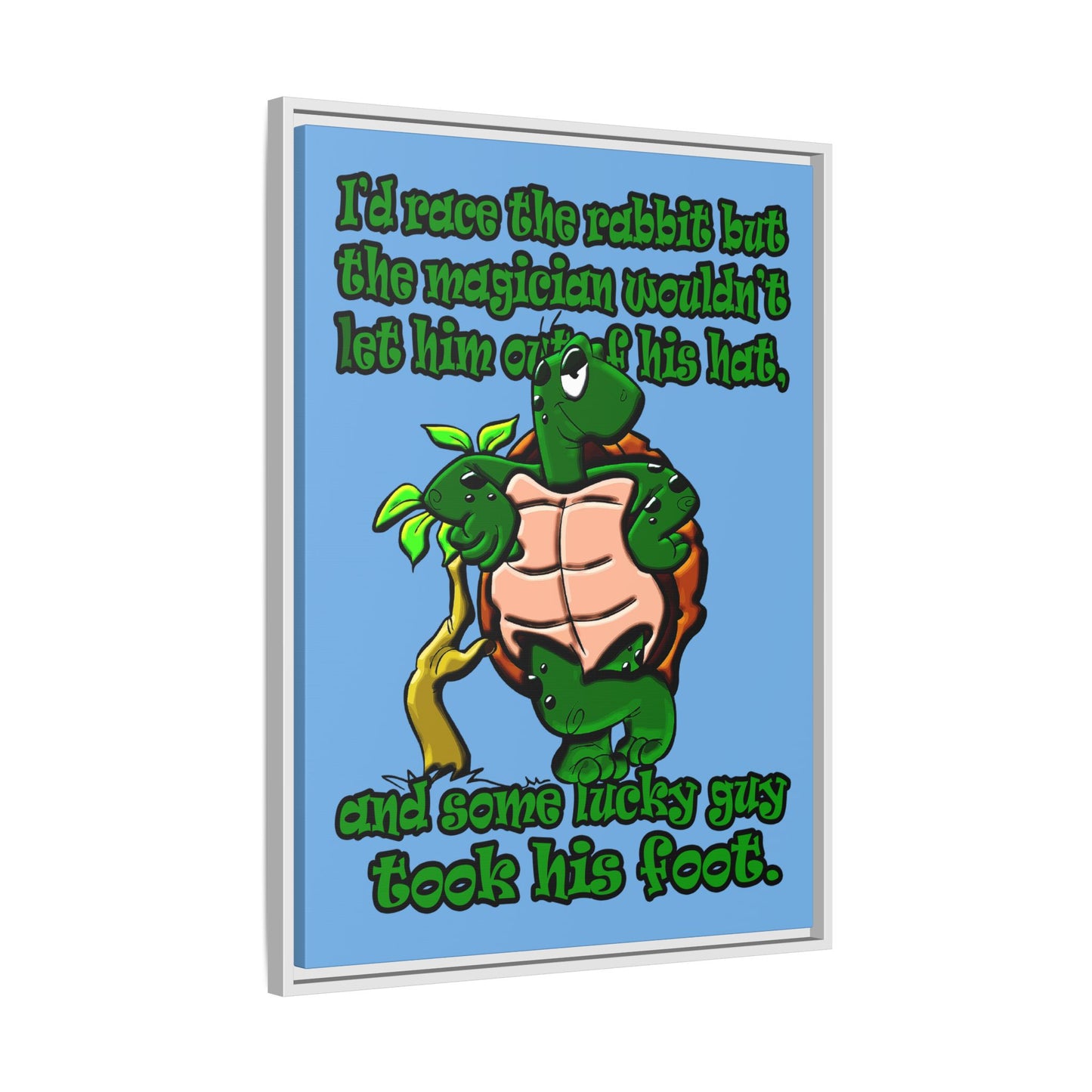 turtle race - framed canvas art (light blue)