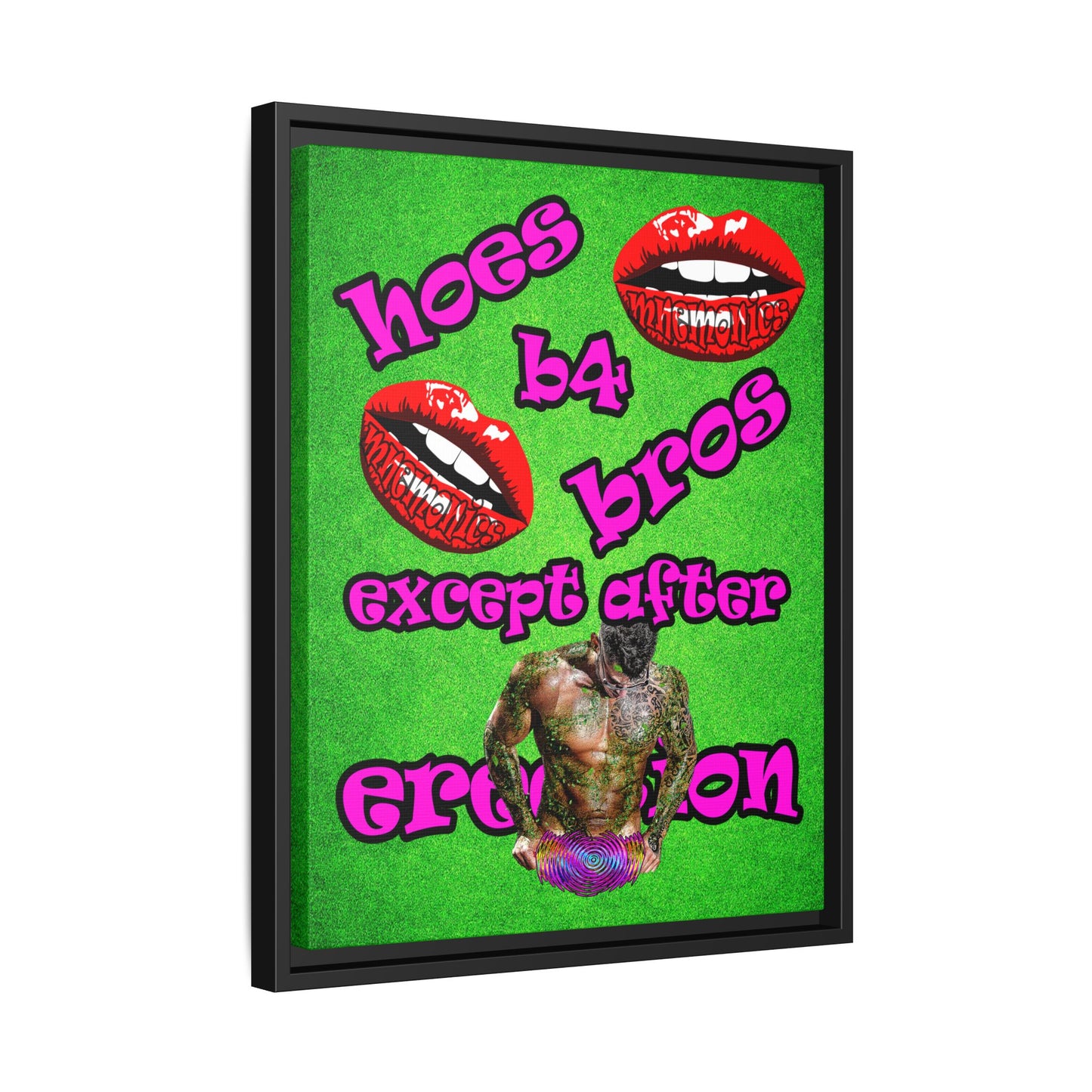 hoes b4 bros - framed canvas art (green turf)