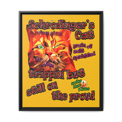 schrodinger's cat - framed canvas art (yellow)