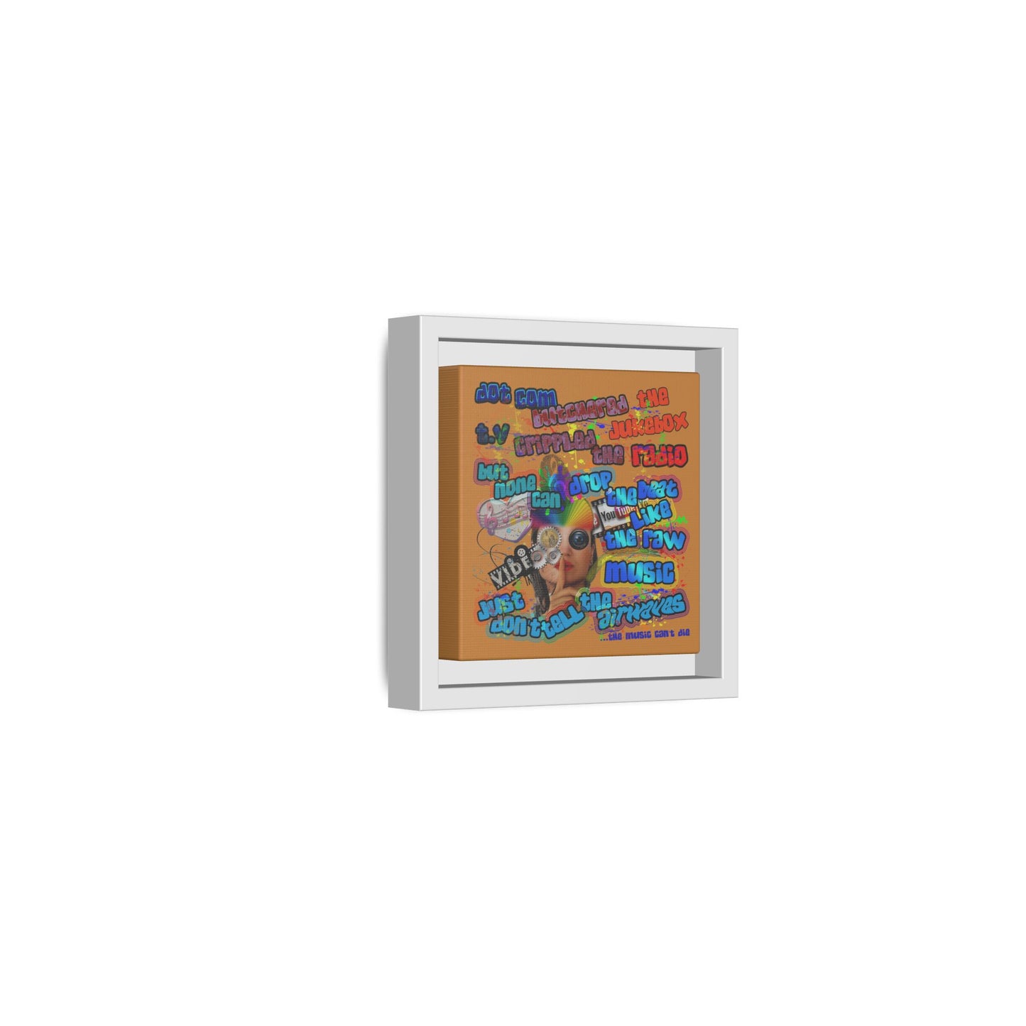 drop the beat - framed canvas art (light brown)