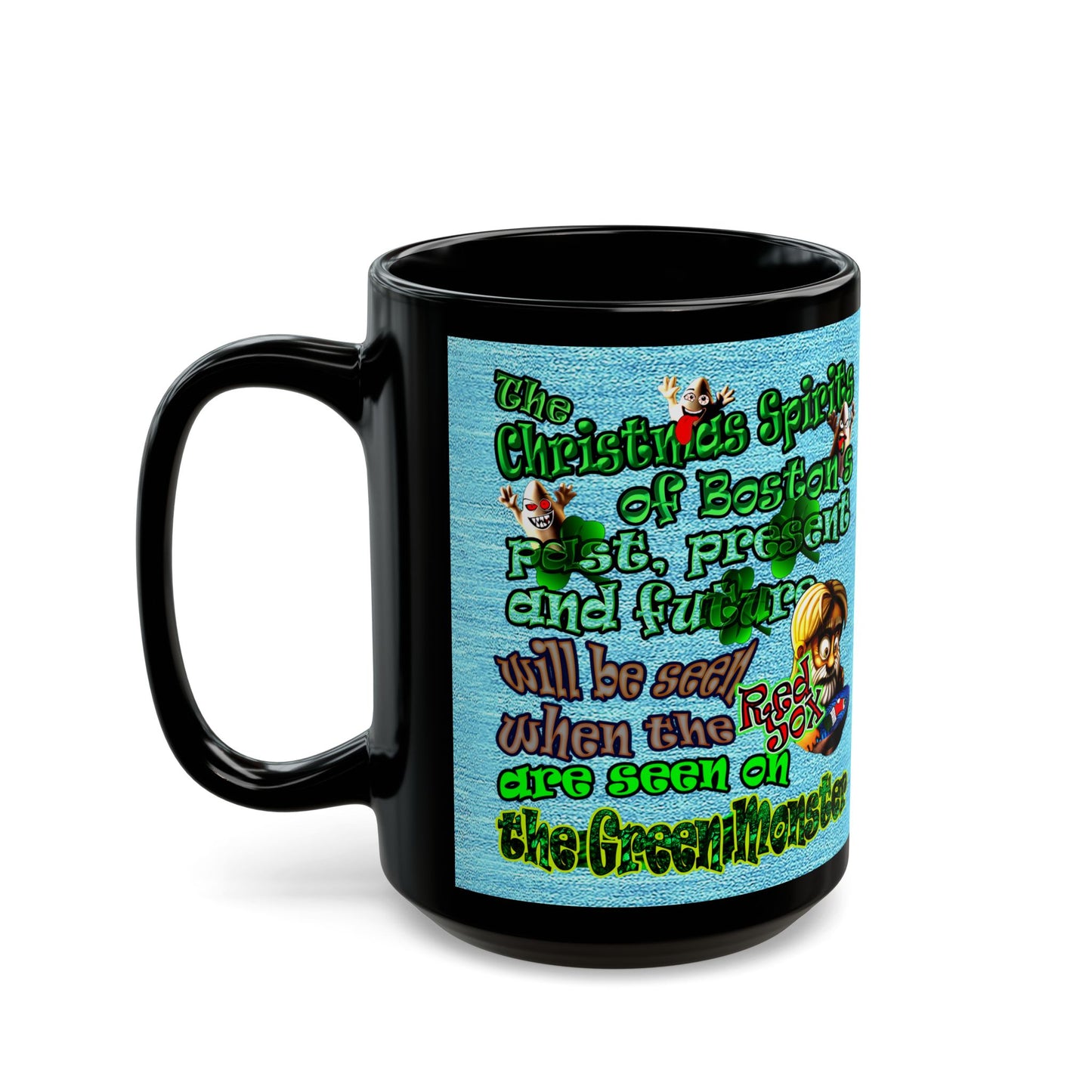 christmas spirits of boston - Black Mug (faded blue)
