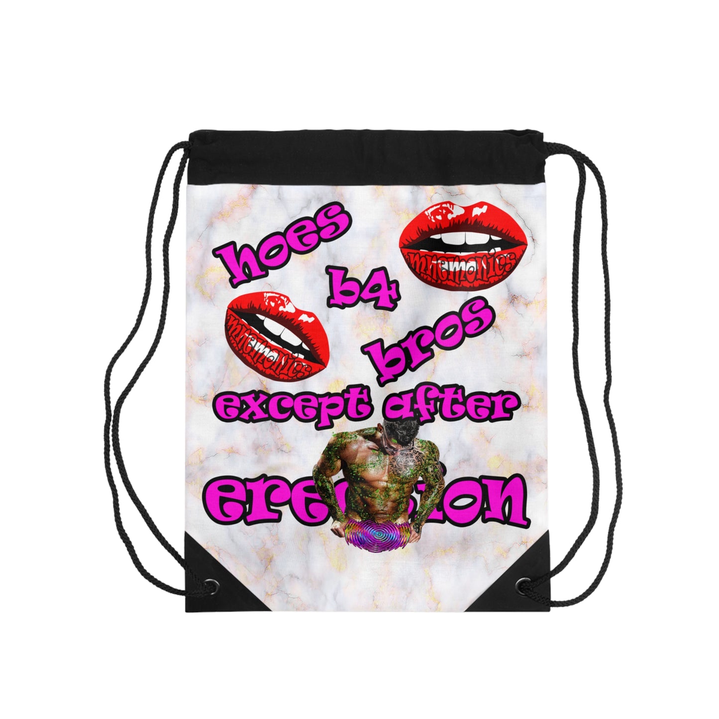 hoes b4 bros - Drawstring Bag (white marble)