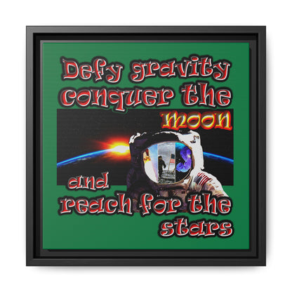 defy conquer reach - framed canvas art (dark green)
