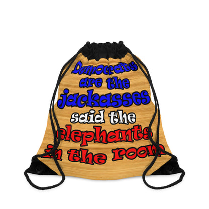 donkeys and elephants - Drawstring Bag (butterscotch wood finish)