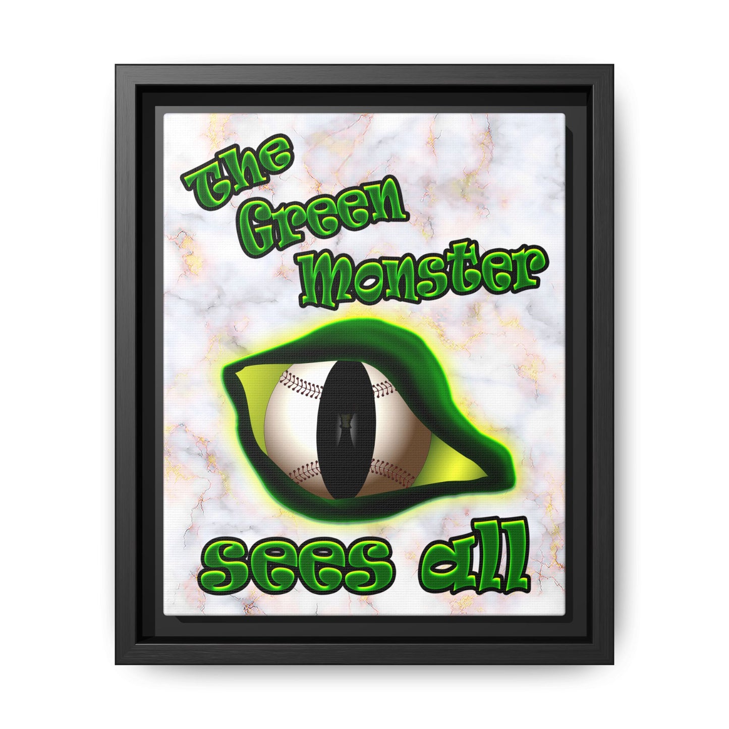 green monster - framed canvas art (white marble)