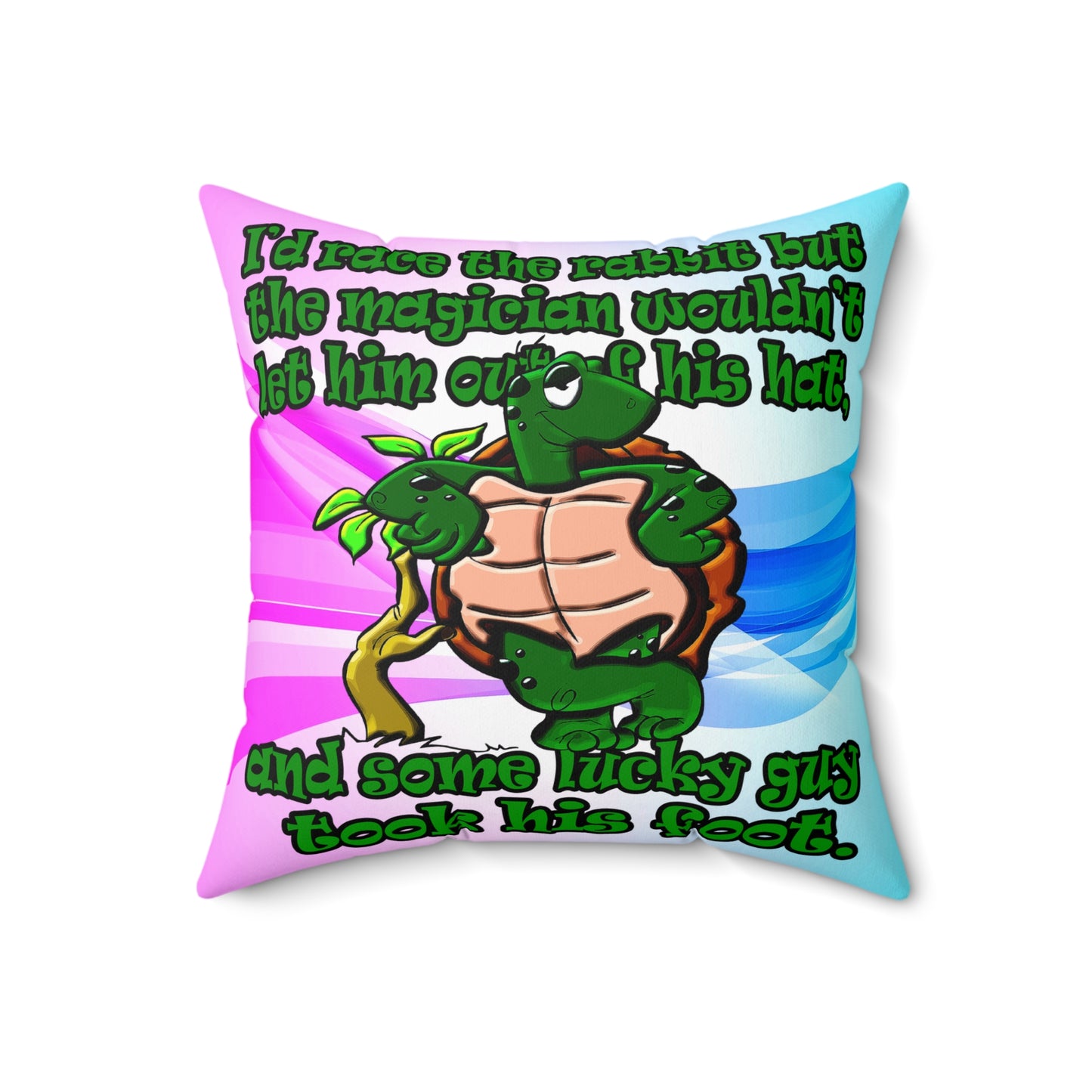 turtle race - Spun Polyester Square Pillow - (light blue-pink wave)