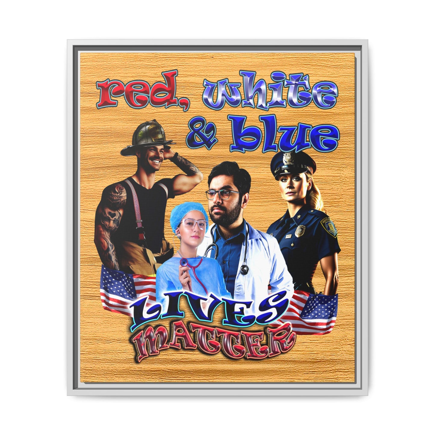 rw&b lives matter - framed canvas art (butterscotch wood finish)