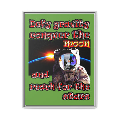 defy conquer reach - framed canvas art (green)