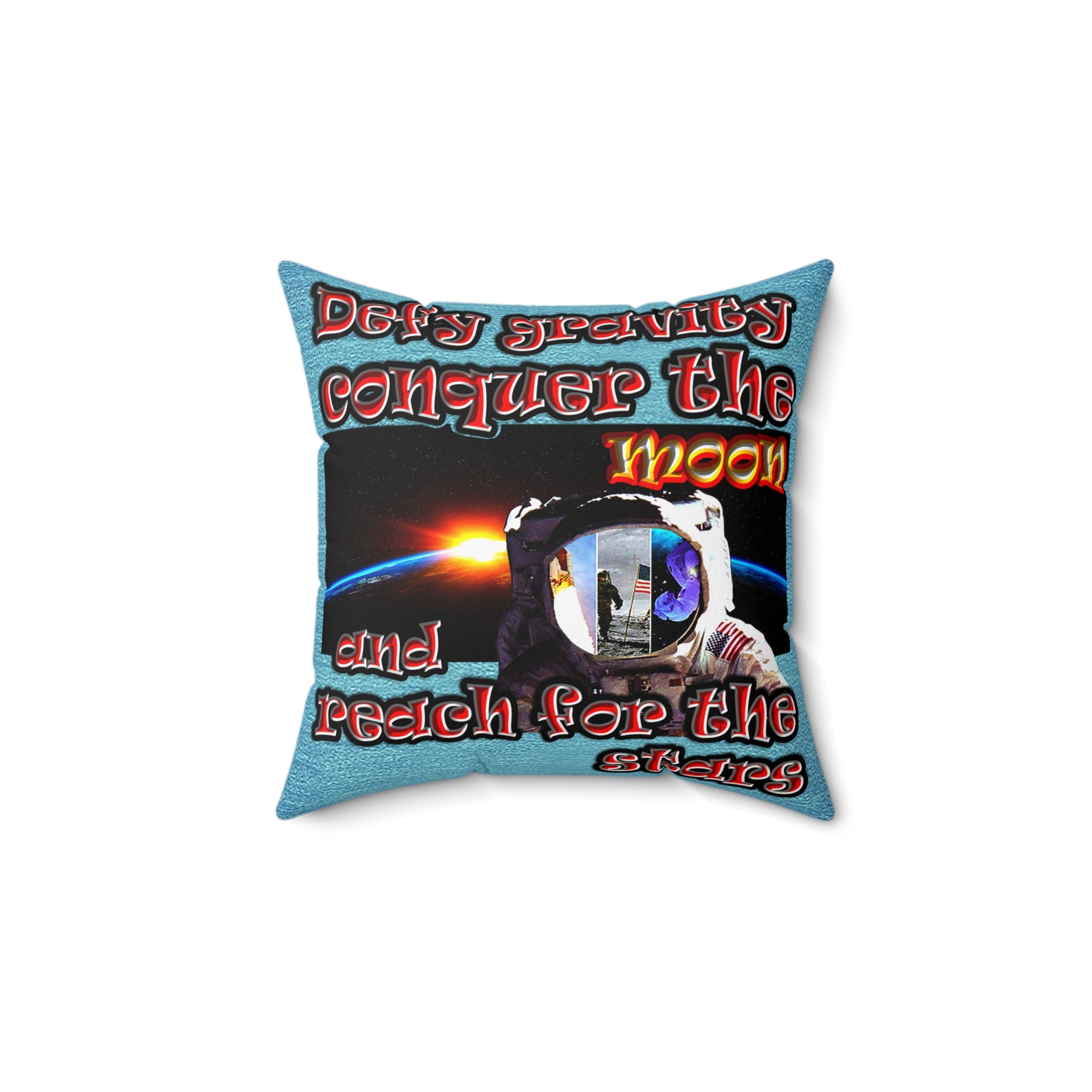 defy conquer reach - Spun Polyester Square Pillow - (faded blue)
