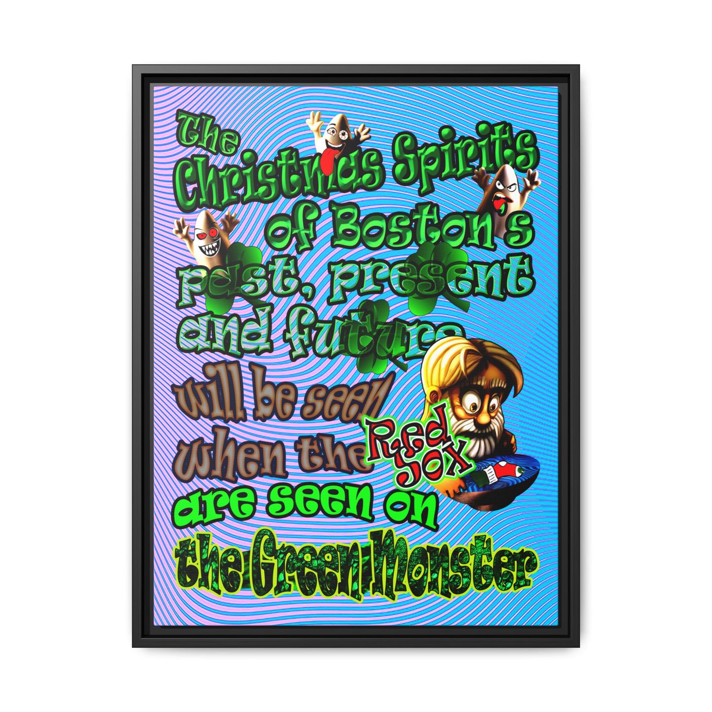 christmas spirits of boston - framed canvas art (light blue-purple wave)
