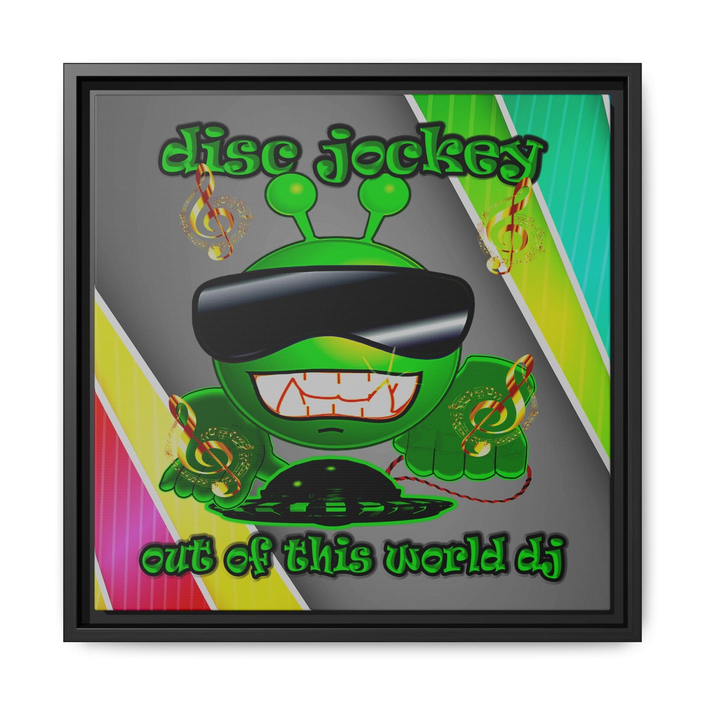disc jockey - framed canvas art (rainbow split)