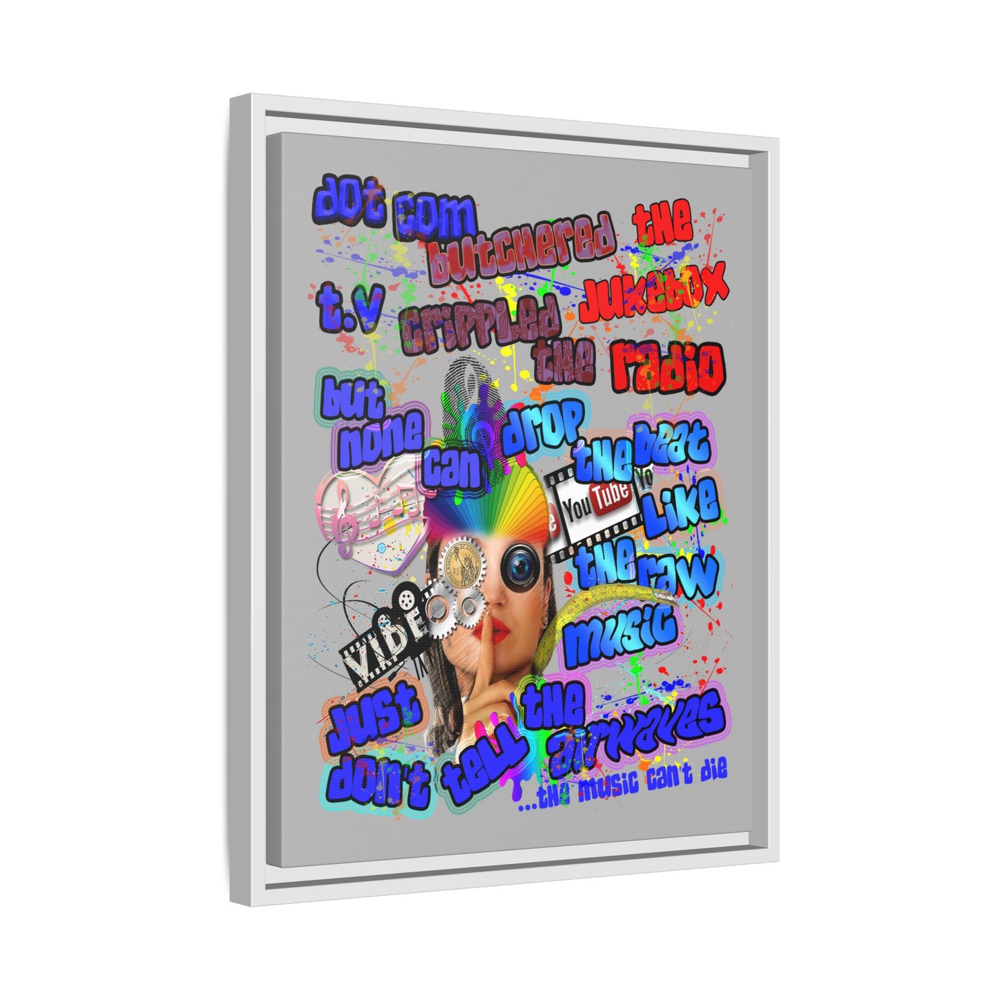 drop the beat - framed canvas art (light grey)